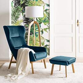 home24 Ohrensessel Blau/Blau Samt 65 x 100 x 88cm