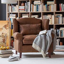 home24 Ohrensessel Braun/Braun Stoff Bena 93 x 93
