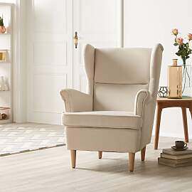 home24 Ohrensessel II Webstoff Beige/Creme