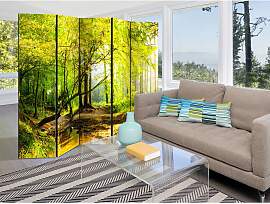 home24 Paravent Forest Clearing Fleece Grün 225 x 