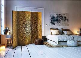 home24 Paravent Sacred Circle 5-teilig Fleece Gold 