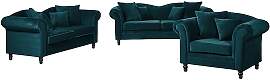 home24 Polstergarnitur 3-2-1 Blau/Petrol Samt