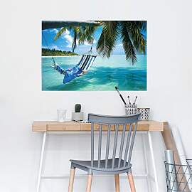 home24 Poster Hängematte am Strand Papier Blau 61 