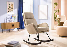 home24 Schaukelsessel Weiß/Beige Cordstoff Fjella 