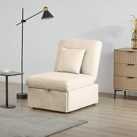 home24 Schlafsessel Beige Chenille Vilte 70 x 95 x 
