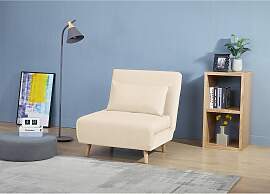 home24 Schlafsessel Beige/Creme/Buche Natur Samt