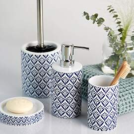 home24 Seifenspender Keramik Blau 8 x 18 x 7cm