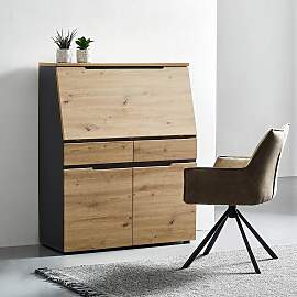 home24 Sekretär 100 x 124 x 41cm Braun/Grau/Beige