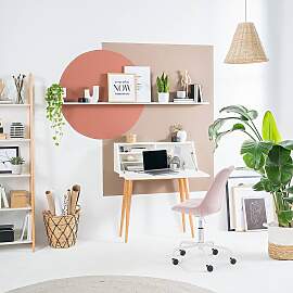 home24 Sekretär 90 x 105 x 33cm Weiß/Weiß/Eiche