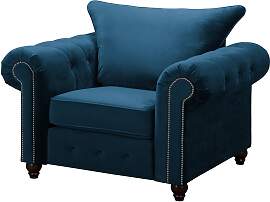 home24 Sessel Blau/Dunkelblau Samt ohne Hocker 120 