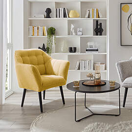home24 Sessel Goolwa Gelb/Beige Strukturstoff