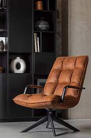 home24 Sessel mit Armlehnen Braun Kunstleder 77 x