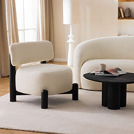 home24 Sessel VELDRE Weiß Bouclé Stoff Panju 76