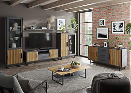 home24 Standvitrine 54 x 197 x 40cm Grau