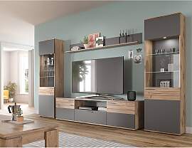 home24 Standvitrine 57 x 200 x 37cm Grau