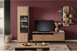 home24 Standvitrine 63 x 210 x 38cm Braun