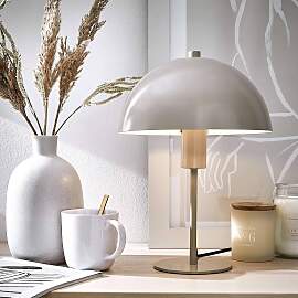 home24 Tischlampe TOPEE Ø 25cm Beige/Beige Eisen, 