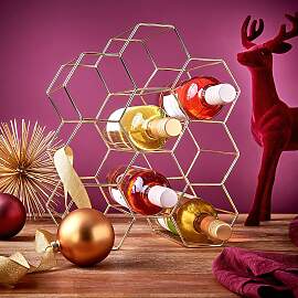 home24 Weinregal Eisen, lackiert Gold/Gold 36 x 30 