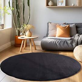 HomebyHome Teppich Wohnzimmer 120cm Rund Schwarz