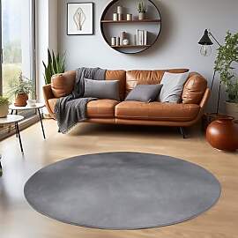 HomebyHome Teppich Wohnzimmer 200cm Rund Grau