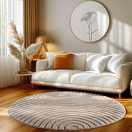 HomebyHome Wohnzimmer Teppich Rund 120 cm Beige
