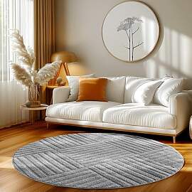 HomebyHome Wohnzimmer Teppich Rund 120 cm Grau