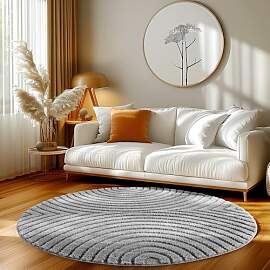HomebyHome Wohnzimmer Teppich Rund 120 cm Grau