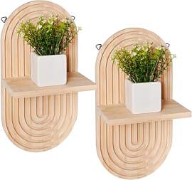 Homeily 2 Stück Boho Wandregal aus Holz,