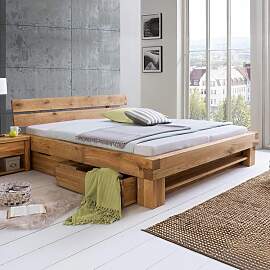 HOMELIV. Balkenbett Tomba Komfort Wildeiche