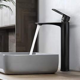 HOMELODY Wasserhahn Bad Schwarz Hoch - Bleifrei