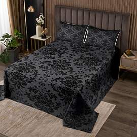 Homemissing Schwarz Damask Tagesdecke 240x260cm