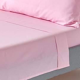 HOMESCAPES Perkal Bettlaken ohne Gummizug rosa