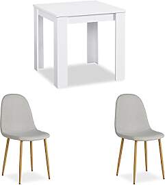 Homestyle4u 2372, Essgruppe mit 2 Stühlen Weiß