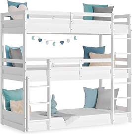 Homestyle4u Dreifach Etagenbett 90x200 cm Weiß