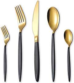 HOMQUEN 30-Teiliges Besteckset aus Schwarzgold,