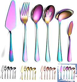 HOMQUEN Regenbogen Servierlöffel Set 6 Stück,