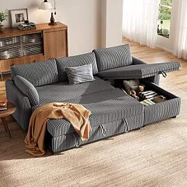 HOMRELEXA Ecksofa mit Schlaffunktion, Cord-Bezug