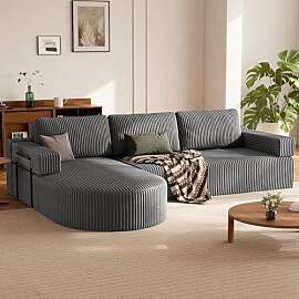 HOMRELEXA Ecksofa mit Schlaffunktion, Cord