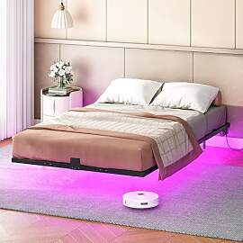 HOOBRO Bett 140 x 200 cm, Bettgestell mit LED