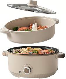 Hot Pot Elektrisch mit Dampfgarer, 4.6 L Tragbar