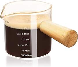 HOTUT Espressotassen mit Holzgriff,75ml Messbecher 
