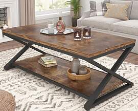 HSH Braun Couchtisch mit Ablage, industrieller