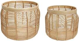 Hubsch Beige Bambus-Körbe, 2er-Set, zylindrisch,