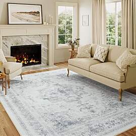 HUGEAR Vintage Blau Waschbarer Teppich Wohnzimmer