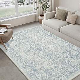 HUGEAR Vintage Blau Waschbarer Teppich Wohnzimmer