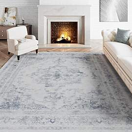 HUGEAR Vintage Blau Waschbarer Teppich Wohnzimmer