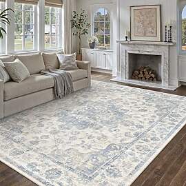 HUGEAR Vintage Blau Waschbarer Teppich Wohnzimmer