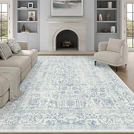 HUGEAR Vintage Blau Waschbarer Teppich Wohnzimmer