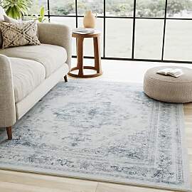 HUGEAR Vintage Blau Waschbarer Teppich Wohnzimmer