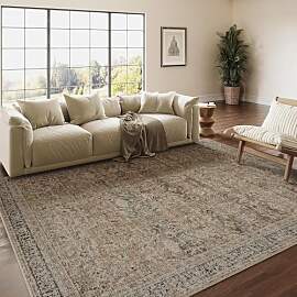 HUGEAR Vintage Braun Waschbarer Teppich Wohnzimmer 
